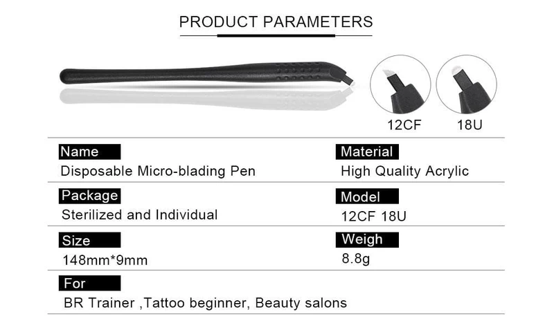 Einweg-Microblading-Stift mit 18U 12CF-Nadeln Permanent Make-up Bestickte Augenbrauen Tattoo Manueller Stift Tebori-Maschine