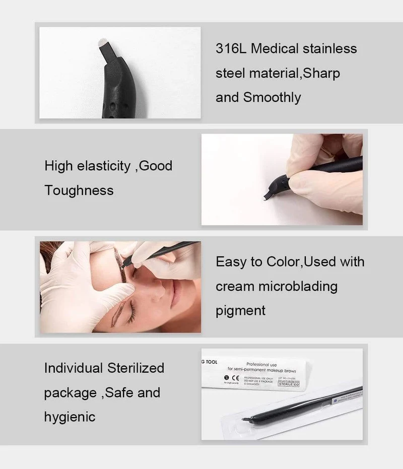 Einweg-Microblading-Stift mit 18U 12CF-Nadeln Permanent Make-up Bestickte Augenbrauen Tattoo Manueller Stift Tebori-Maschine