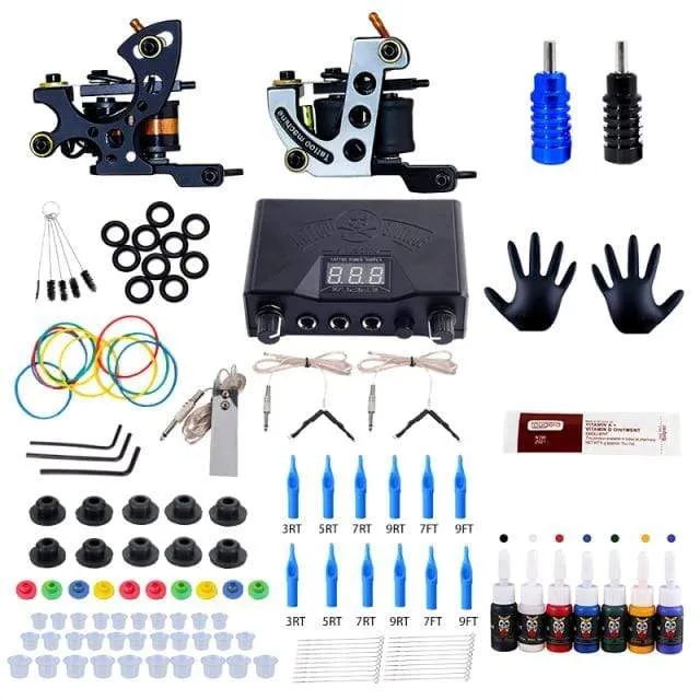 Komplettes Tattoo-Set, Spulen-Tattoo-Maschinen-Set, Netzteilnadeln, professionelles Tattoo-Maschinen-Set für Anfänger und Anfänger