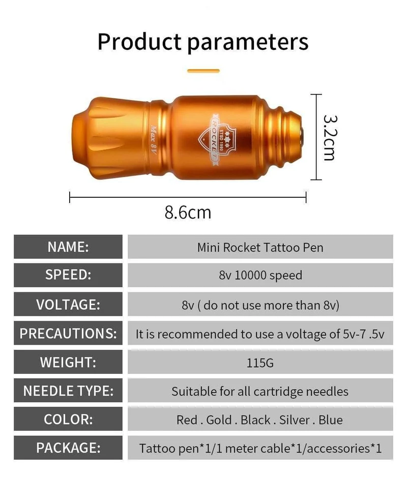 Professionelle Mini Rocket Tattoo Pen Patronenmaschine Rotary Tattoo Gun mit leistungsstarkem Motor für Patronennadeln liefert