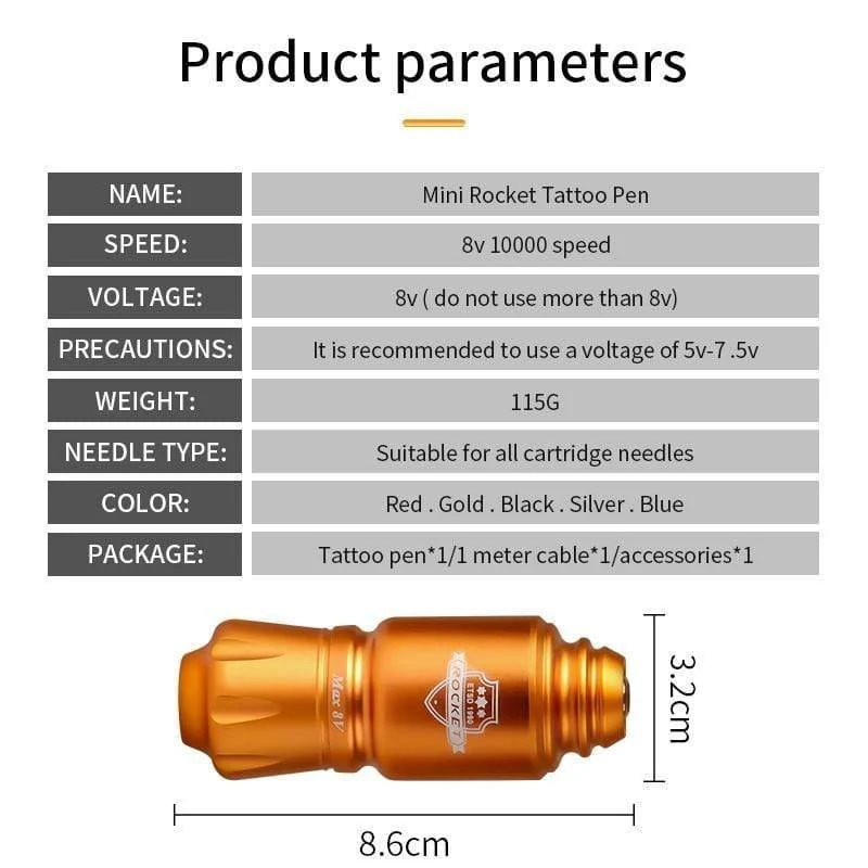Professionelle Mini Rocket Tattoo Pen Patronenmaschine Rotary Tattoo Gun mit leistungsstarkem Motor für Patronennadeln liefert