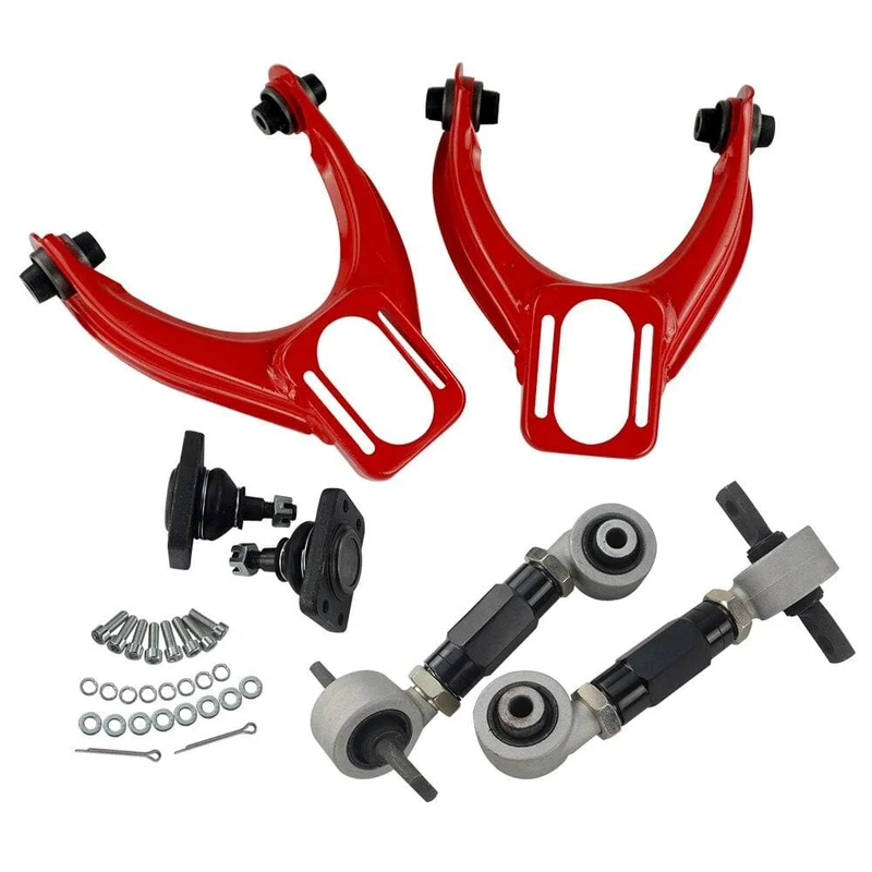 VORDERER OBERER QUERLENKER-ROHR-STURZ-KIT FÜR 96-00 CIVIC LX DX EK EJ TUBULAR + 92-00 verstellbare hintere Sturzarme ROT