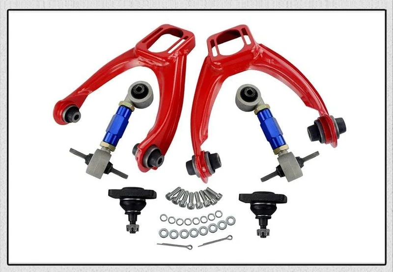 VORDERER OBERER QUERLENKER-ROHR-STURZ-KIT FÜR 96-00 CIVIC LX DX EK EJ TUBULAR + 92-00 verstellbare hintere Sturzarme ROT