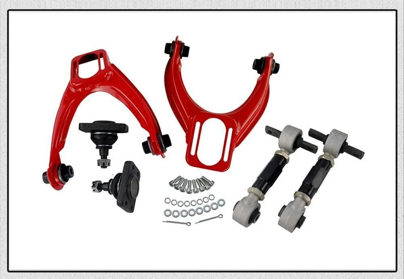 VORDERER OBERER QUERLENKER-ROHR-STURZ-KIT FÜR 96-00 CIVIC LX DX EK EJ TUBULAR + 92-00 verstellbare hintere Sturzarme ROT