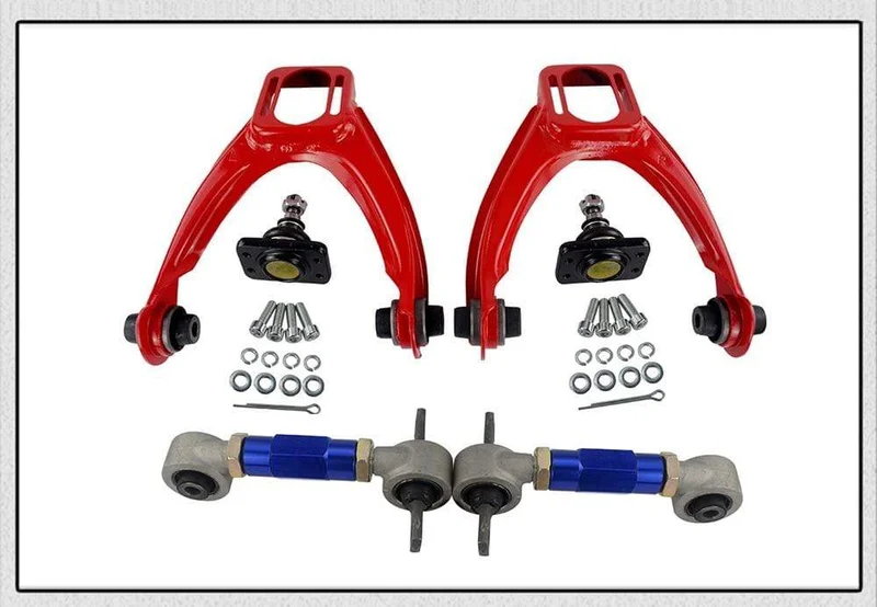VORDERER OBERER QUERLENKER-ROHR-STURZ-KIT FÜR 96-00 CIVIC LX DX EK EJ TUBULAR + 92-00 verstellbare hintere Sturzarme ROT