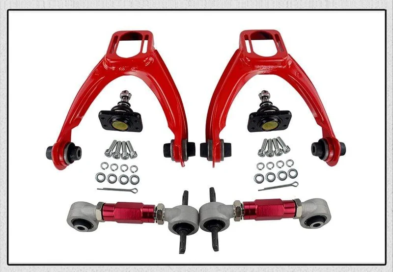 VORDERER OBERER QUERLENKER-ROHR-STURZ-KIT FÜR 96-00 CIVIC LX DX EK EJ TUBULAR + 92-00 verstellbare hintere Sturzarme ROT