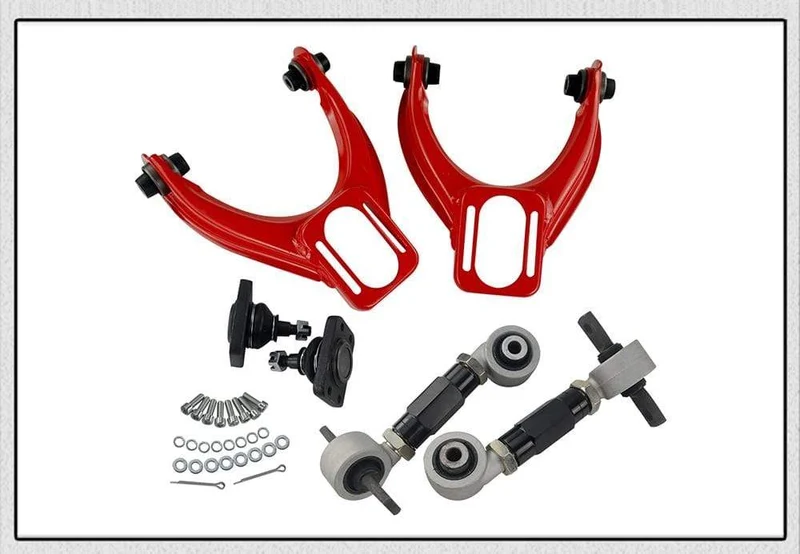 VORDERER OBERER QUERLENKER-ROHR-STURZ-KIT FÜR 96-00 CIVIC LX DX EK EJ TUBULAR + 92-00 verstellbare hintere Sturzarme ROT