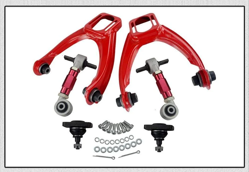 VORDERER OBERER QUERLENKER-ROHR-STURZ-KIT FÜR 96-00 CIVIC LX DX EK EJ TUBULAR + 92-00 verstellbare hintere Sturzarme ROT