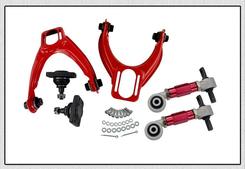VORDERER OBERER QUERLENKER-ROHR-STURZ-KIT FÜR 96-00 CIVIC LX DX EK EJ TUBULAR + 92-00 verstellbare hintere Sturzarme ROT