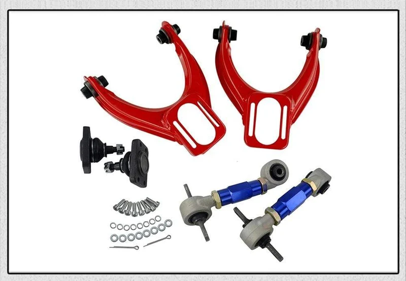 VORDERER OBERER QUERLENKER-ROHR-STURZ-KIT FÜR 96-00 CIVIC LX DX EK EJ TUBULAR + 92-00 verstellbare hintere Sturzarme ROT