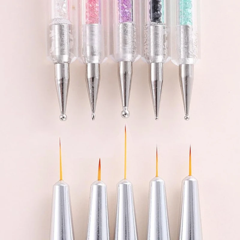5 Teile/sätze Nail art Stift 2 In 1 Doppel Enden Punktierung Zeichnung Malerei UV Gel Liner Polnischen Pinsel Set Nagel kunst Punktierung Werkzeuge