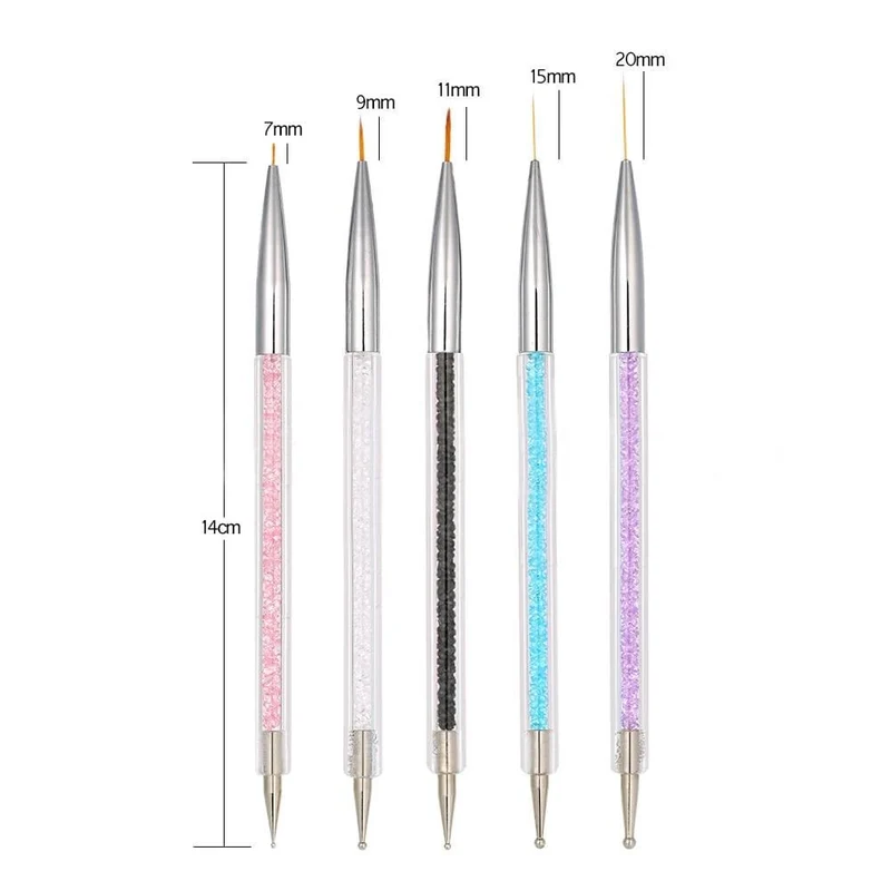 5 Teile/sätze Nail art Stift 2 In 1 Doppel Enden Punktierung Zeichnung Malerei UV Gel Liner Polnischen Pinsel Set Nagel kunst Punktierung Werkzeuge