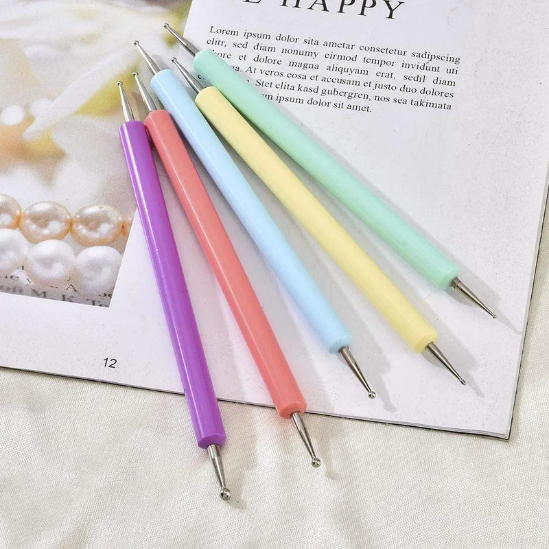 5 Teile/sätze Nail art Stift 2 In 1 Doppel Enden Punktierung Zeichnung Malerei UV Gel Liner Polnischen Pinsel Set Nagel kunst Punktierung Werkzeuge