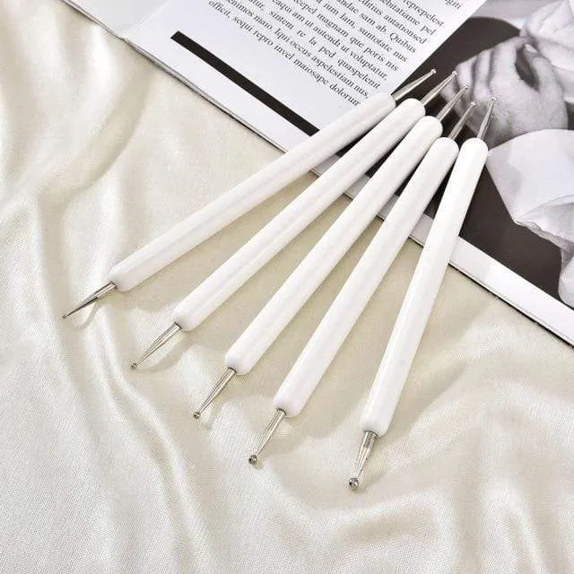 5 Teile/sätze Nail art Stift 2 In 1 Doppel Enden Punktierung Zeichnung Malerei UV Gel Liner Polnischen Pinsel Set Nagel kunst Punktierung Werkzeuge