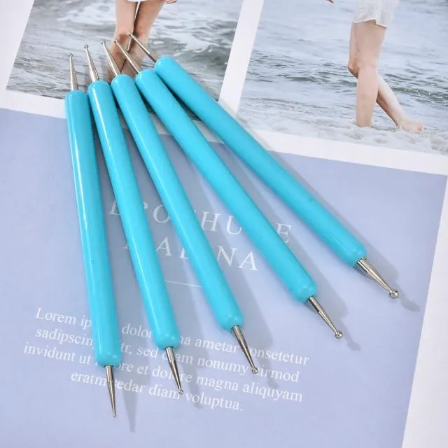 5 Teile/sätze Nail art Stift 2 In 1 Doppel Enden Punktierung Zeichnung Malerei UV Gel Liner Polnischen Pinsel Set Nagel kunst Punktierung Werkzeuge