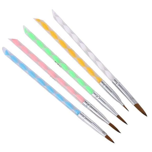 5 Teile/sätze Nail art Stift 2 In 1 Doppel Enden Punktierung Zeichnung Malerei UV Gel Liner Polnischen Pinsel Set Nagel kunst Punktierung Werkzeuge