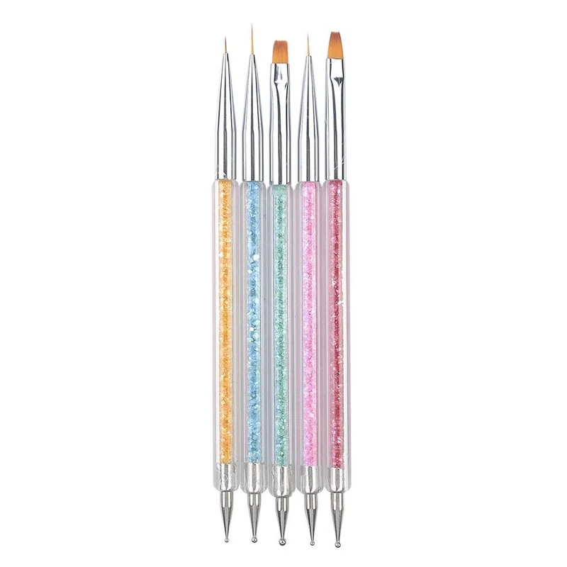 5 Teile/sätze Nail art Stift 2 In 1 Doppel Enden Punktierung Zeichnung Malerei UV Gel Liner Polnischen Pinsel Set Nagel kunst Punktierung Werkzeuge