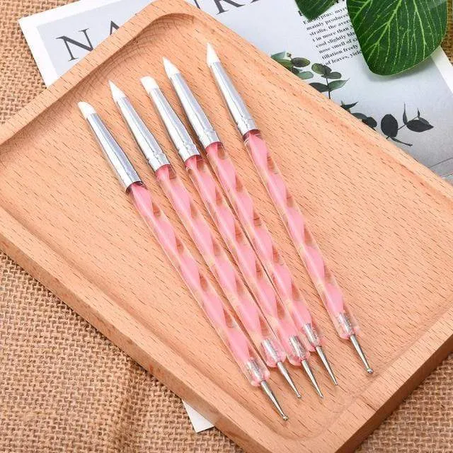 5 Teile/sätze Nail art Stift 2 In 1 Doppel Enden Punktierung Zeichnung Malerei UV Gel Liner Polnischen Pinsel Set Nagel kunst Punktierung Werkzeuge