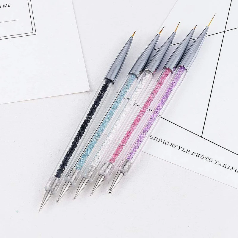 5 Teile/sätze Nail art Stift 2 In 1 Doppel Enden Punktierung Zeichnung Malerei UV Gel Liner Polnischen Pinsel Set Nagel kunst Punktierung Werkzeuge