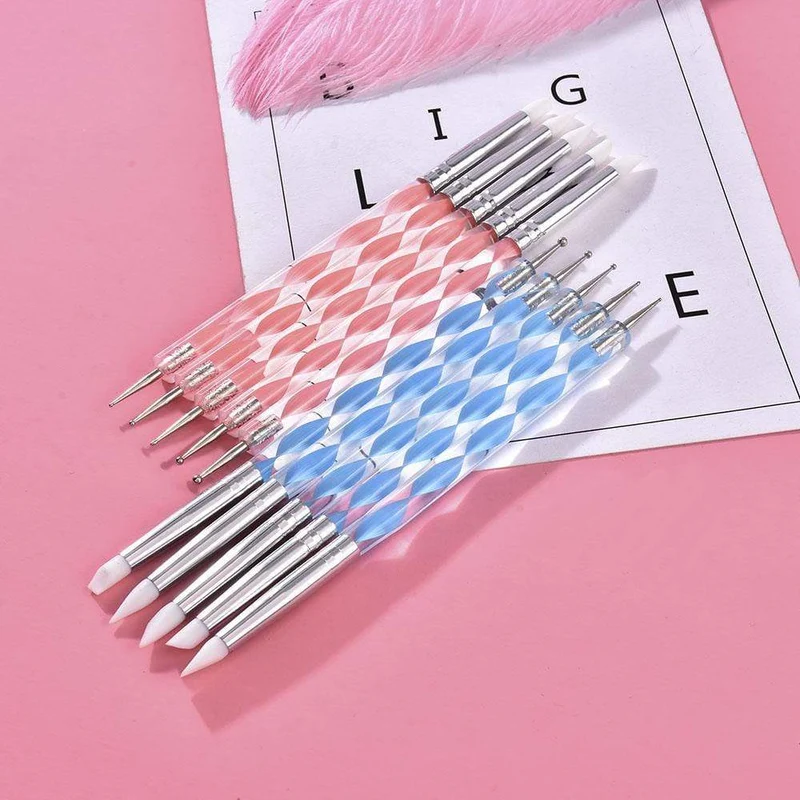 5 Teile/sätze Nail art Stift 2 In 1 Doppel Enden Punktierung Zeichnung Malerei UV Gel Liner Polnischen Pinsel Set Nagel kunst Punktierung Werkzeuge