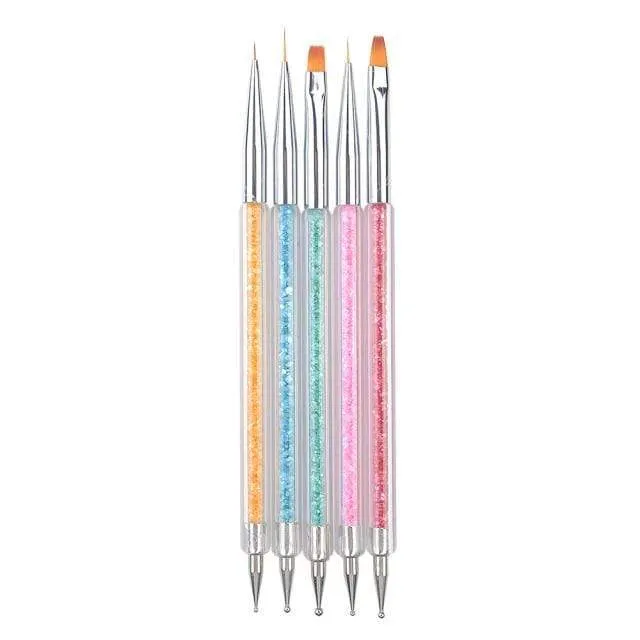 5 Teile/sätze Nail art Stift 2 In 1 Doppel Enden Punktierung Zeichnung Malerei UV Gel Liner Polnischen Pinsel Set Nagel kunst Punktierung Werkzeuge