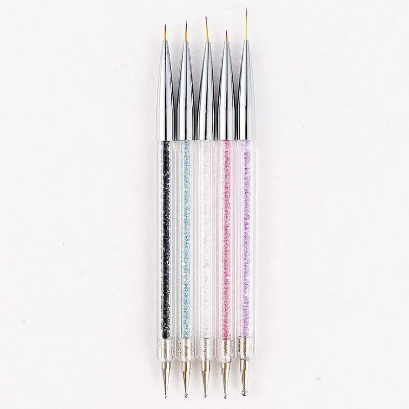 5 Teile/sätze Nail art Stift 2 In 1 Doppel Enden Punktierung Zeichnung Malerei UV Gel Liner Polnischen Pinsel Set Nagel kunst Punktierung Werkzeuge