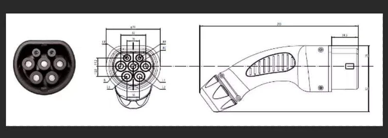 IEC 62196-2 Typ 2 16A 32A Autoseitiges EV-Ladegerät, weiblicher Adapter, Elektroauto-Ladeanschluss, EVSE-Adapter