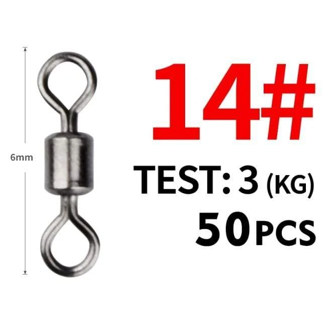 50 Teile/los Angeln Wirbel Größen Solide Stecker Kugellager Snap Angeln Wirbel Rollen Edelstahl Perlen