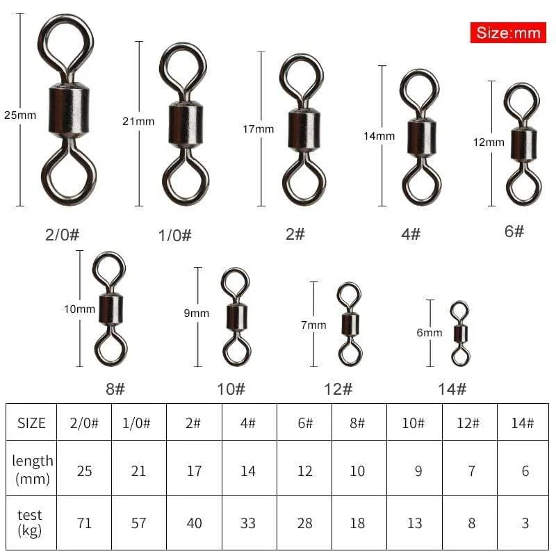 50 Teile/los Angeln Wirbel Größen Solide Stecker Kugellager Snap Angeln Wirbel Rollen Edelstahl Perlen