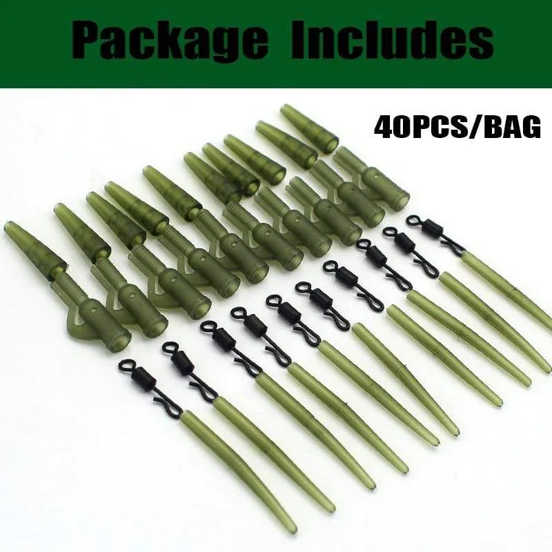 40PCS Karpfen Angeln Zubehör Blei Clip Quick Change Swivel Schwanz Gummi Anti Tangle Sleeves für Karpfen Rigs Grobe angelgerät