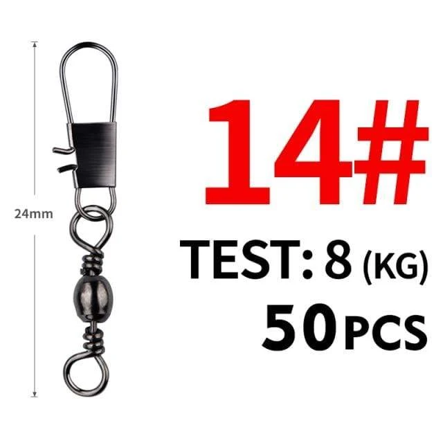 50 Teile/los Angeln Stecker Pin Lager Roll Wirbel Edelstahl mit Snap Angelhaken Köder Tackle Zubehör