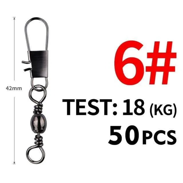 50 Teile/los Angeln Stecker Pin Lager Roll Wirbel Edelstahl mit Snap Angelhaken Köder Tackle Zubehör