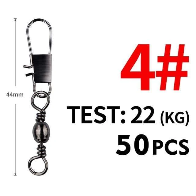 50 Teile/los Angeln Stecker Pin Lager Roll Wirbel Edelstahl mit Snap Angelhaken Köder Tackle Zubehör