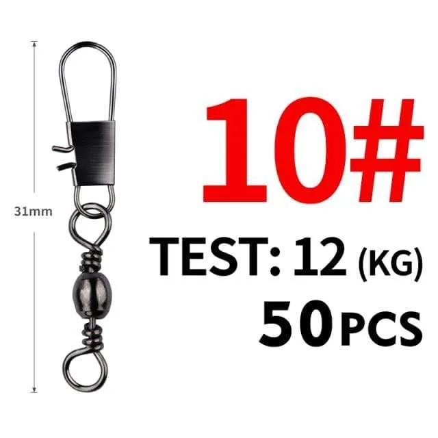 50 Teile/los Angeln Stecker Pin Lager Roll Wirbel Edelstahl mit Snap Angelhaken Köder Tackle Zubehör