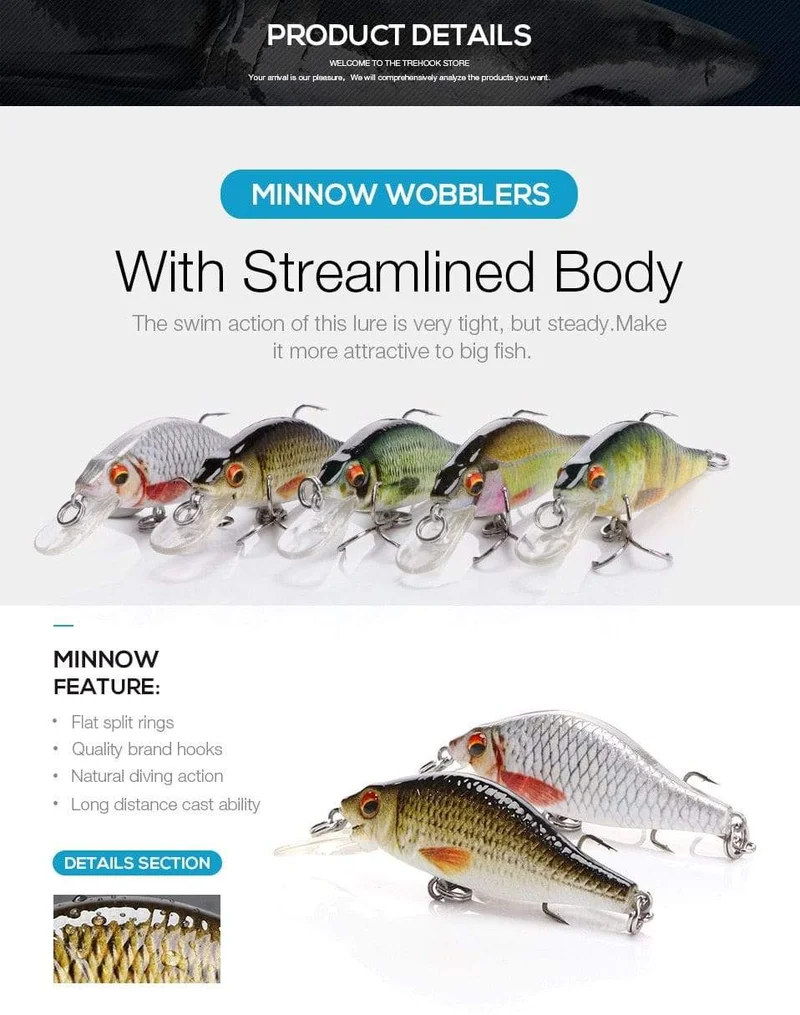TREHOOK 4g/11g/22g Black Minnow Wobbler Hecht Angeln Köder Künstliche Köder Harte Swimbait Mini wobbler Angelgerät Köder
