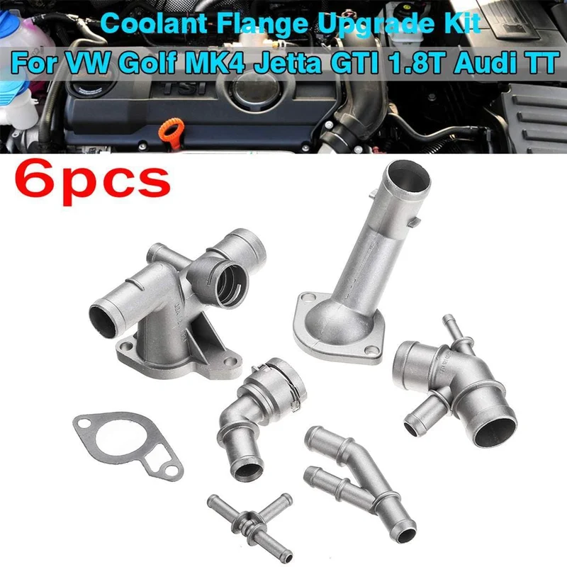 6-teiliges Upgrade-Kit für Kühlmittelflansche aus Aluminium für VW Golf MK4 Jetta GTI 1.8 T 2000 2001 2002 2003 2004 2005 für Audi TT 2000 2001 2002