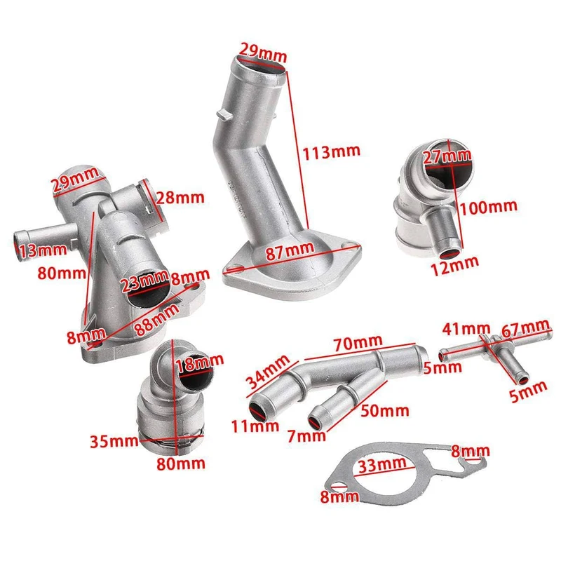 6-teiliges Upgrade-Kit für Kühlmittelflansche aus Aluminium für VW Golf MK4 Jetta GTI 1.8 T 2000 2001 2002 2003 2004 2005 für Audi TT 2000 2001 2002