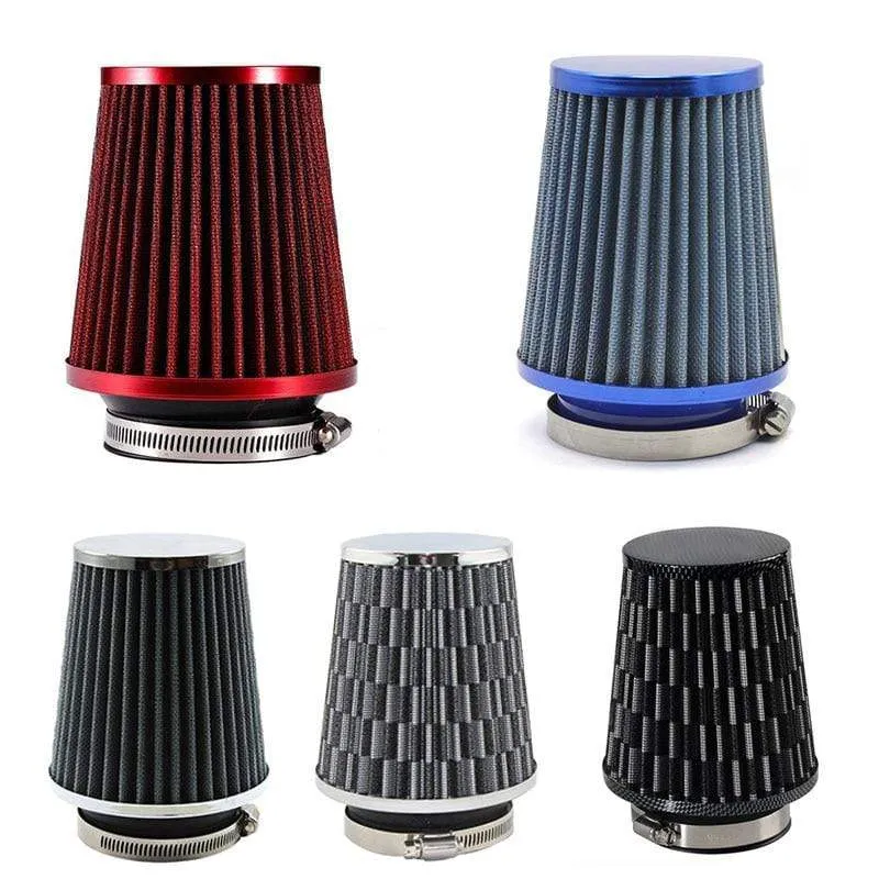 Universal-Auto-Luftfilter, 76 mm, 3 Zoll, hoher Durchfluss, Auto-Kaltluftansaugfilter, Aluminium-Vliesstoff, rostfreier Luftansaugschlauch