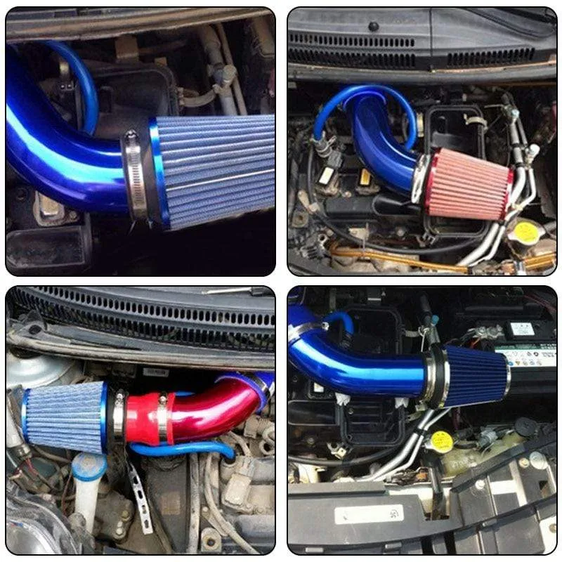 Universal-Auto-Luftfilter, 76 mm, 3 Zoll, hoher Durchfluss, Auto-Kaltluftansaugfilter, Aluminium-Vliesstoff, rostfreier Luftansaugschlauch