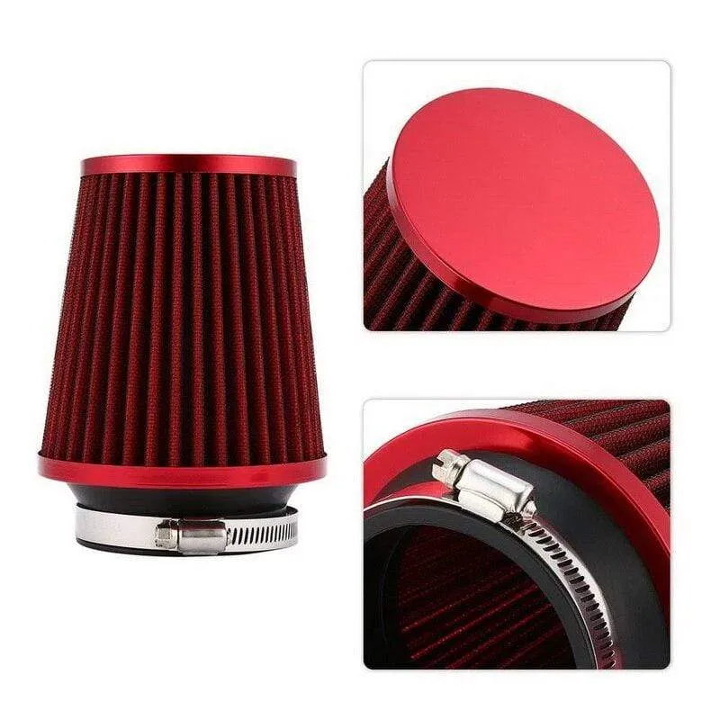 Universal-Auto-Luftfilter, 76 mm, 3 Zoll, hoher Durchfluss, Auto-Kaltluftansaugfilter, Aluminium-Vliesstoff, rostfreier Luftansaugschlauch