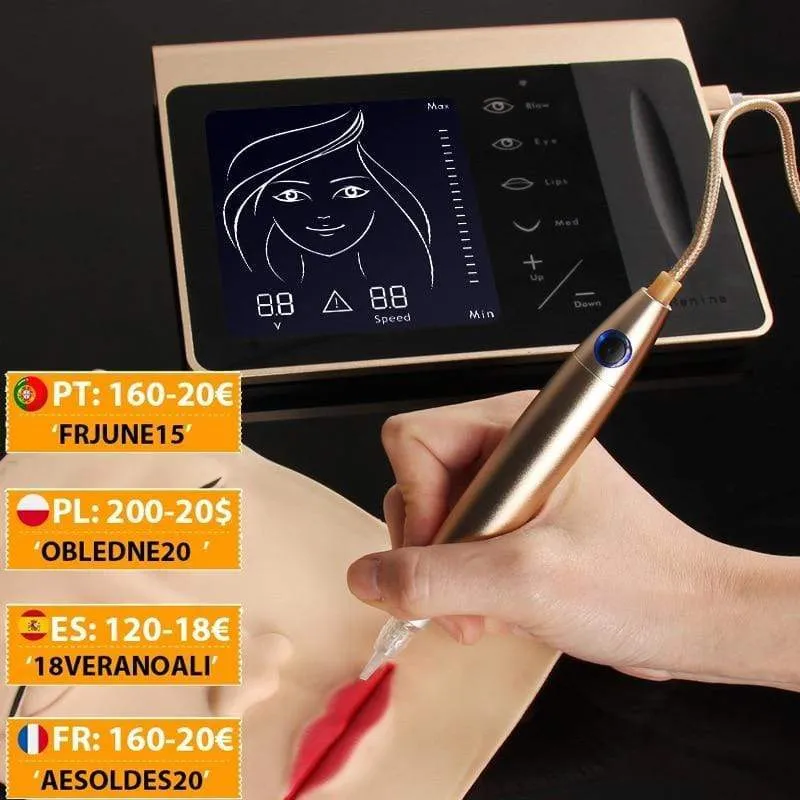 Touchscreen-Akku US / EU-Stecker Permanent Make-up-Maschinen-Kit Augenbrauen-Lippen-Eyeliner-Maschine mit 2 Patronennadeln