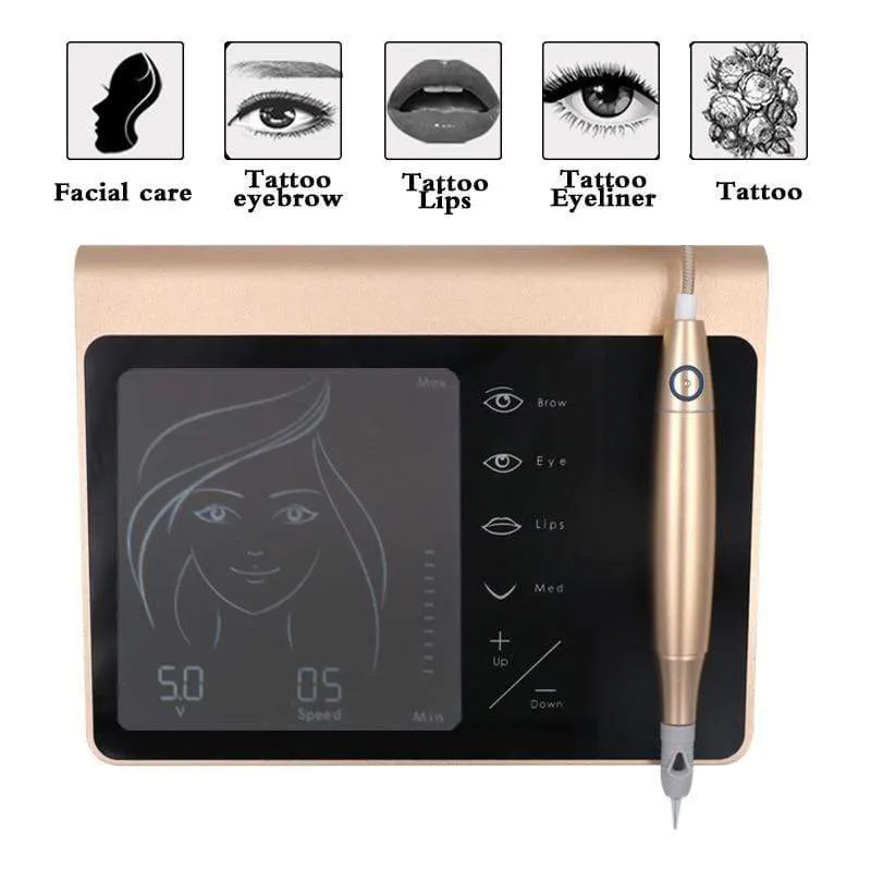 Touchscreen-Akku US / EU-Stecker Permanent Make-up-Maschinen-Kit Augenbrauen-Lippen-Eyeliner-Maschine mit 2 Patronennadeln