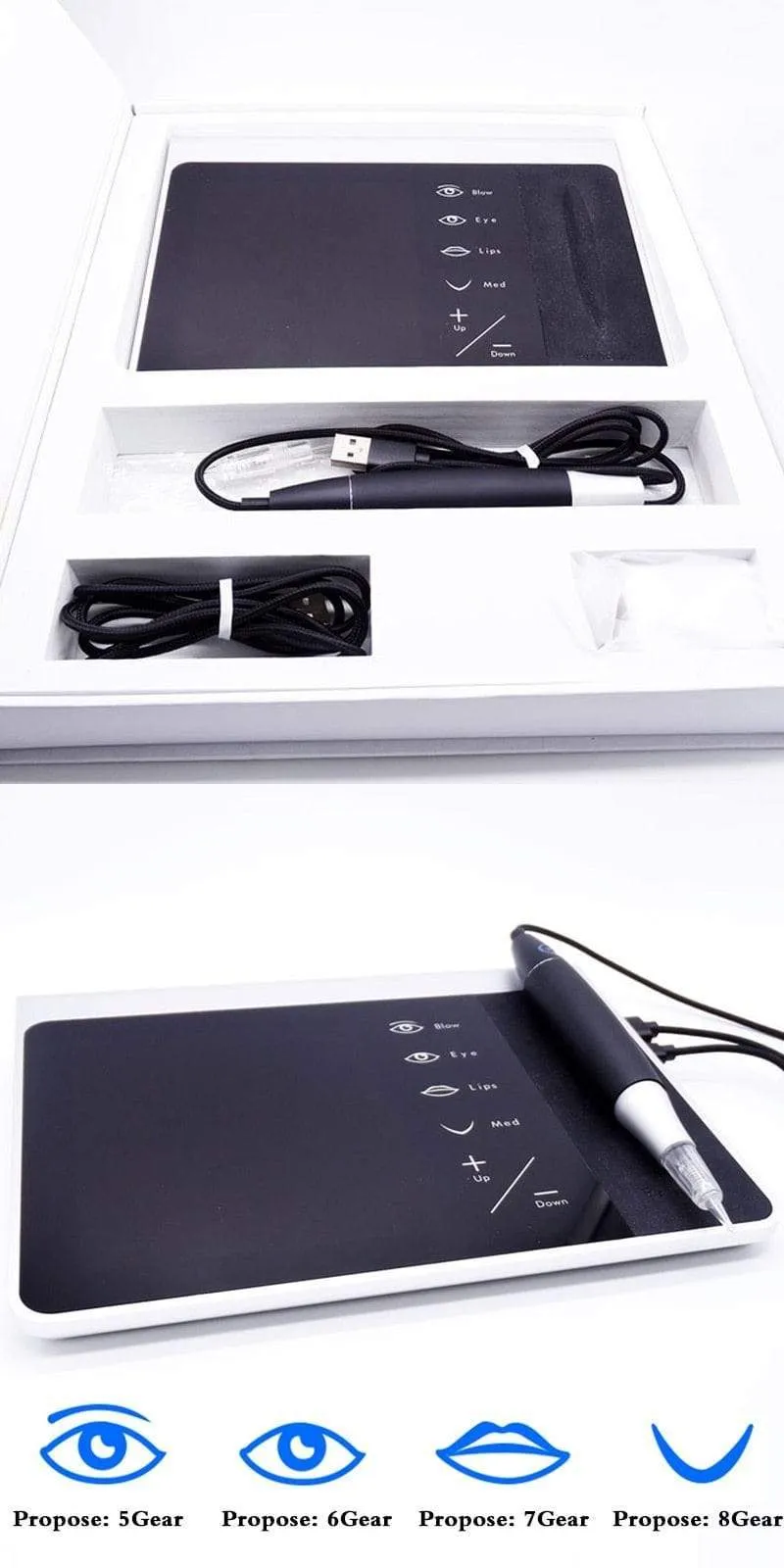 Touchscreen-Akku US / EU-Stecker Permanent Make-up-Maschinen-Kit Augenbrauen-Lippen-Eyeliner-Maschine mit 2 Patronennadeln