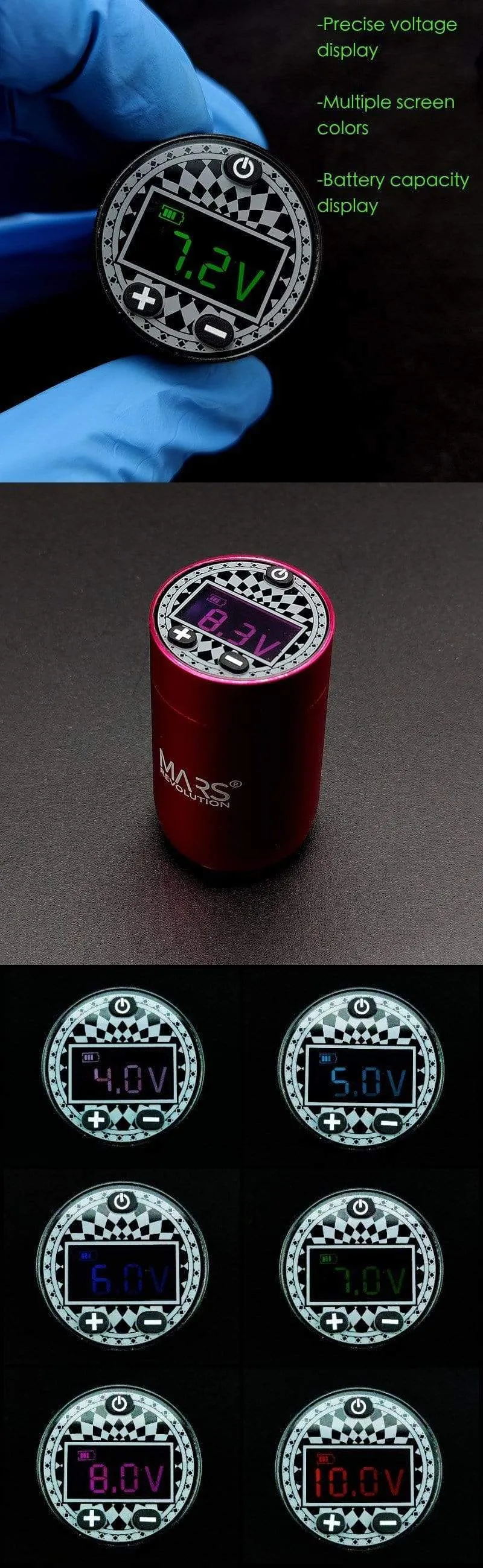Drahtlose Tattoo-Stift-Maschine, Tattoo-Pistole mit Batterie und Cinch-Adapter, bunter Bildschirm
