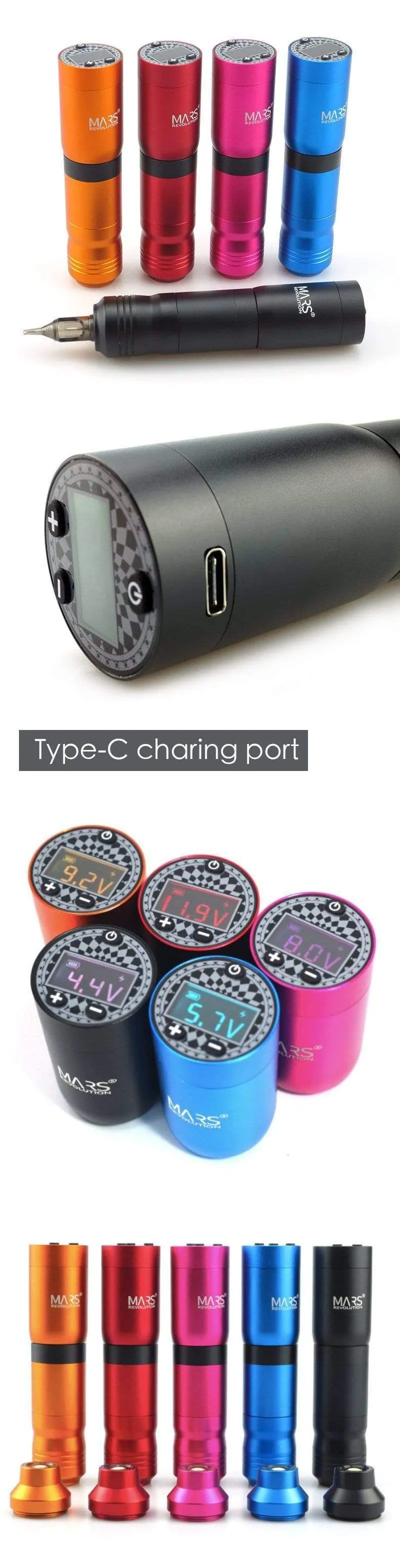 Drahtlose Tattoo-Stift-Maschine, Tattoo-Pistole mit Batterie und Cinch-Adapter, bunter Bildschirm