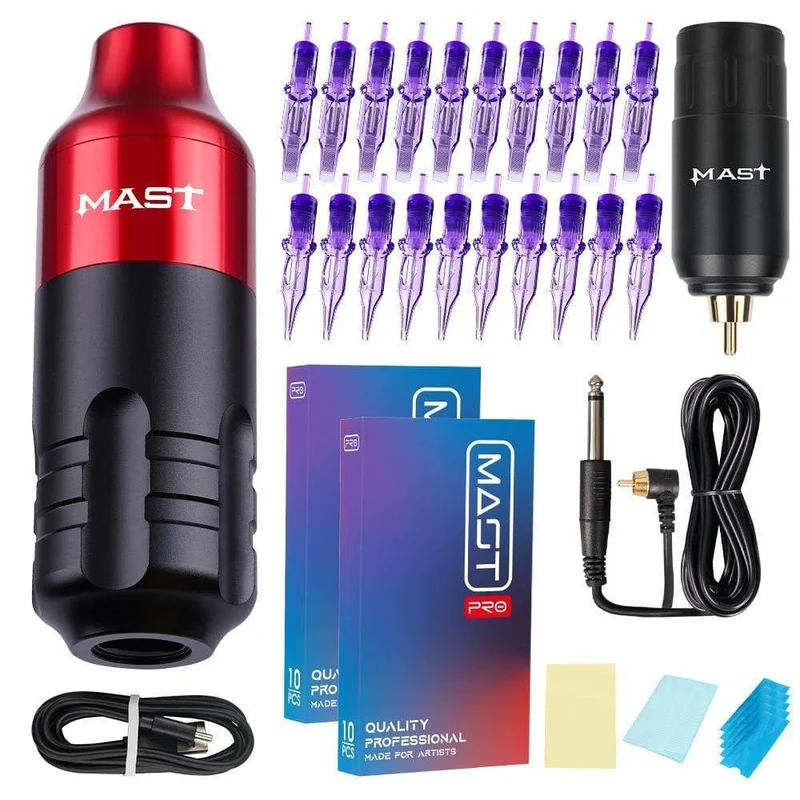 Mast Tour RCA-Kabel Rotary Pmu Permanent Make-up Stift Tattoo-Maschinen-Kit mit kabelloser Batterieleistung Pro-Patronennadeln-Set