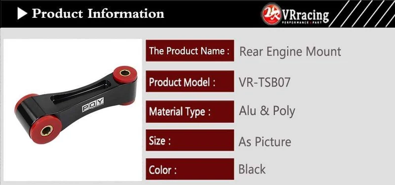VR-85A Alu & Poly Heckmotorhalterung für 2016–2018 Honda Civic 1.5T SI Type-R FC/FK8 AT/MT mit PQY-Logo VR-TSB07