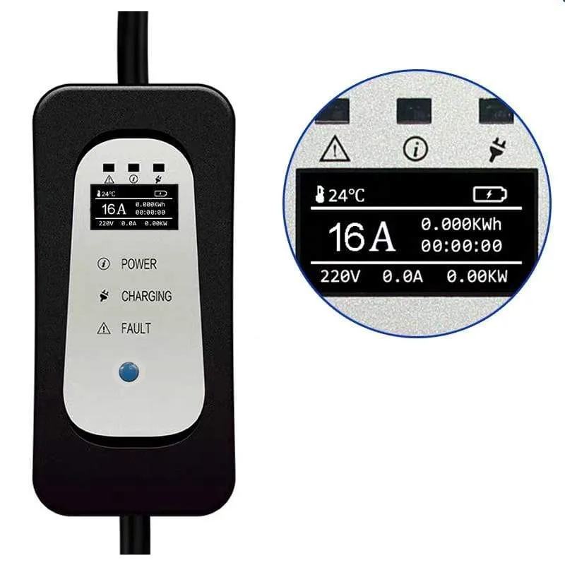 EV-Ladegerät Typ 2 für Elektroauto Schuko 5 Meter ev-Ladekabel Tragbares Ladegerät 8A/10A/13A/16A Einstellbar