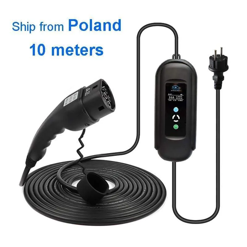 10 Meter langes EV-Kabel, Ladetimer, mobiles Ladegerät, 16 A, EVSE, tragbar für Elektroautos, Waren vom Typ 2, Typ 1
