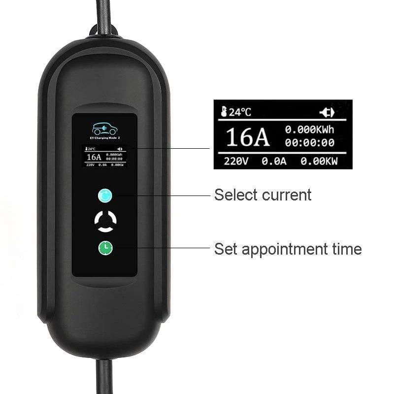 10 Meter langes EV-Kabel, Ladetimer, mobiles Ladegerät, 16 A, EVSE, tragbar für Elektroautos, Waren vom Typ 2, Typ 1